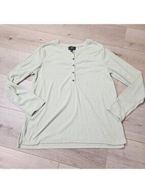 Womens Ribbed Henley Mint Green Long Sleeve G.H. Bass Sz M